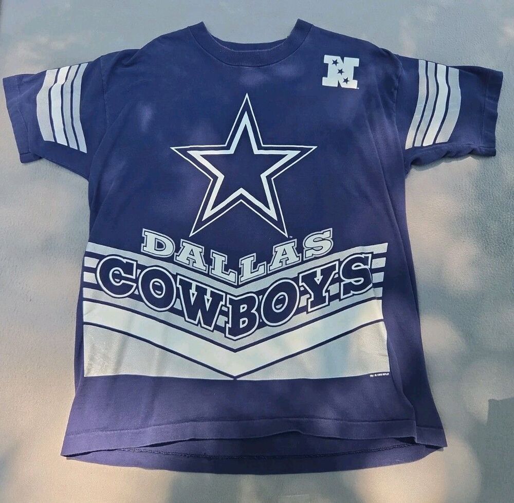 Vintage 90s Dallas Cowboys Jersey T Shirt Men’s Blue Logo XL USA All Over EUC